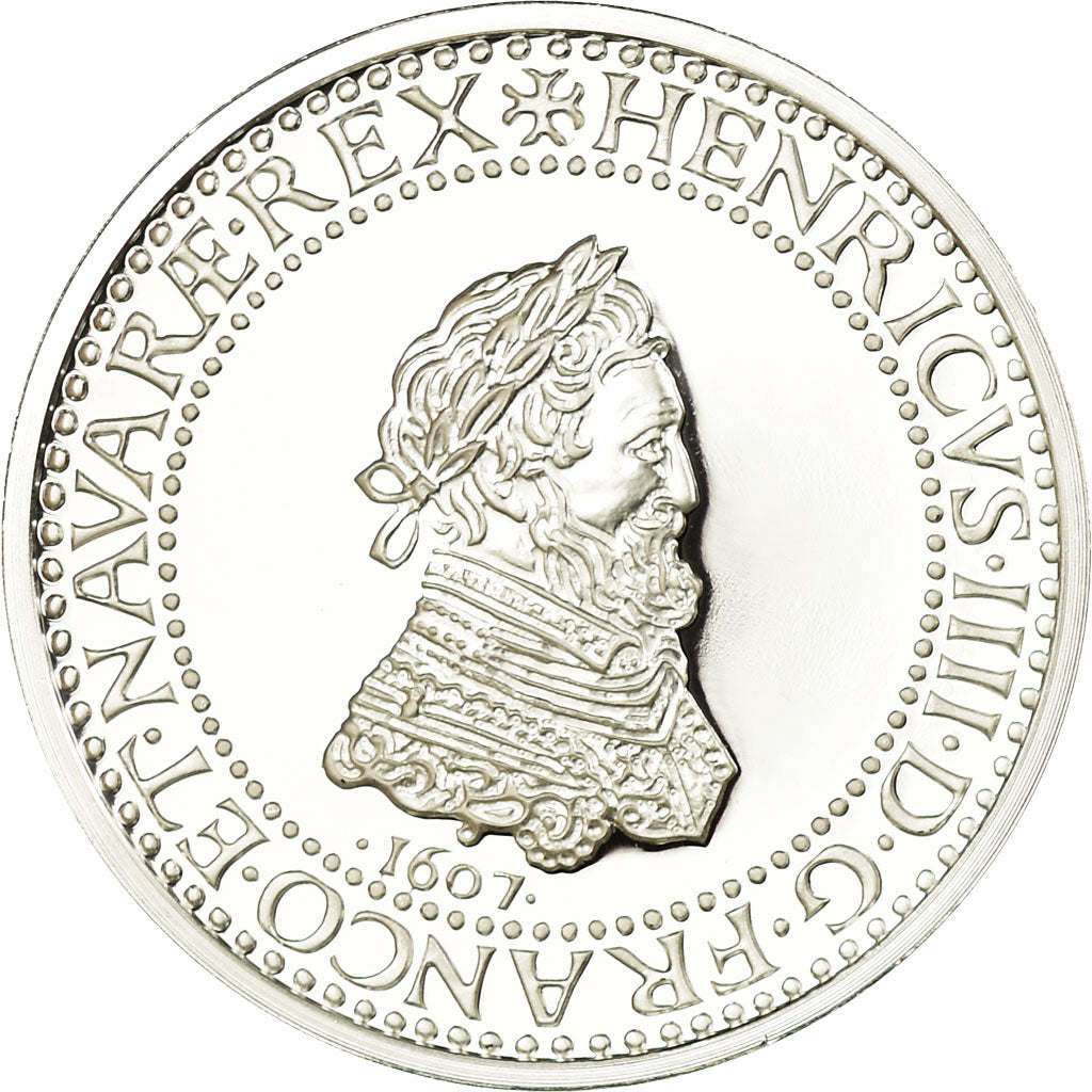 France, Medal, Reproduction du Demi-Franc Henri IV 1607, MS(65-70), Silver
