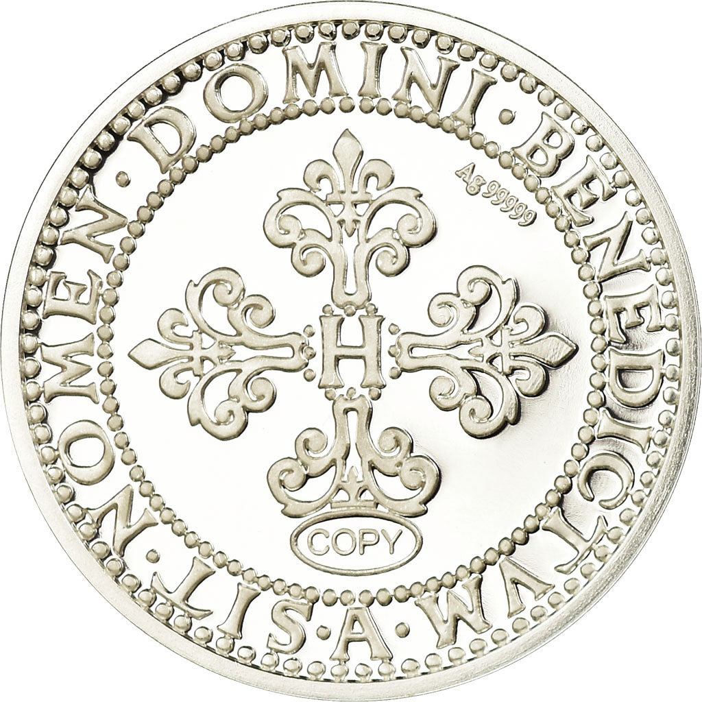 France, Medal, Reproduction du Demi-Franc Henri IV 1607, MS(65-70), Silver