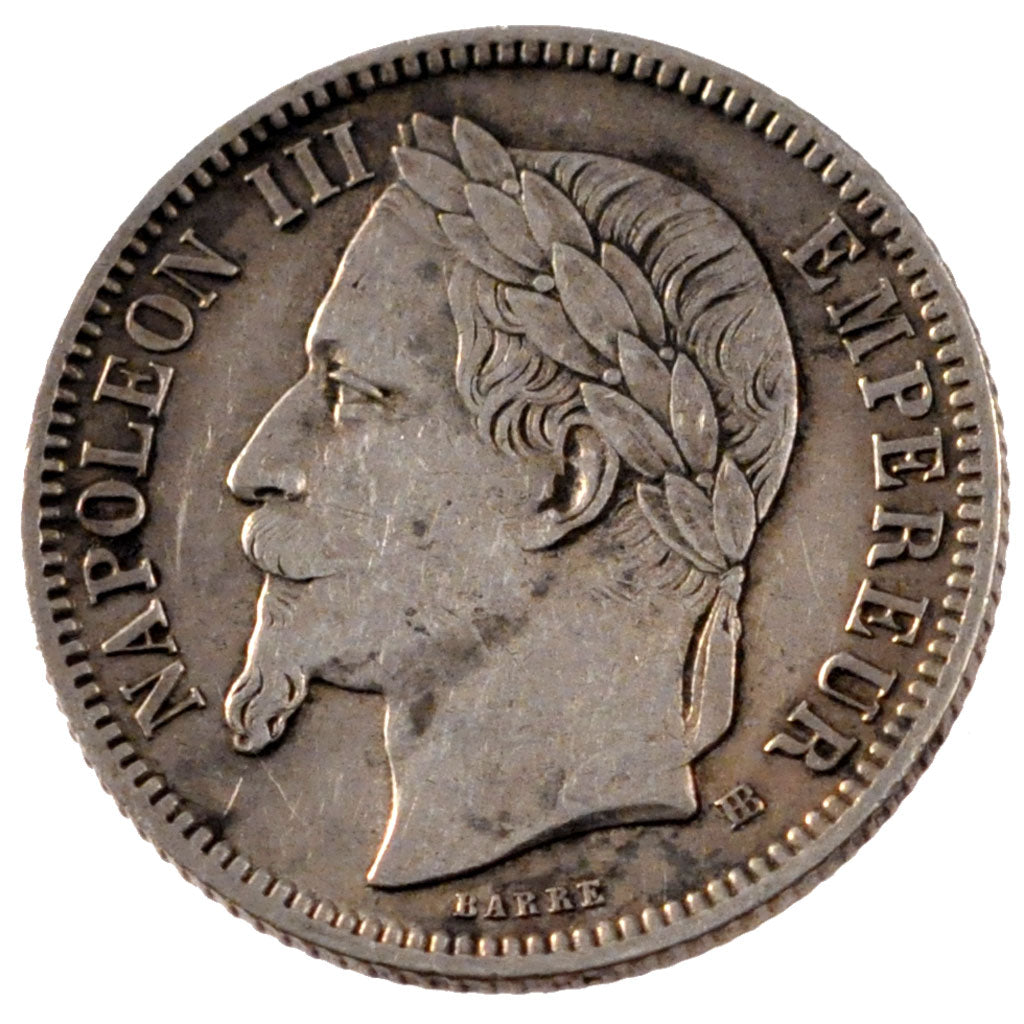 FRANCE, Napoléon III, Franc, 1866, Strasbourg, KM #806.2, EF(40-45), Silver, G..