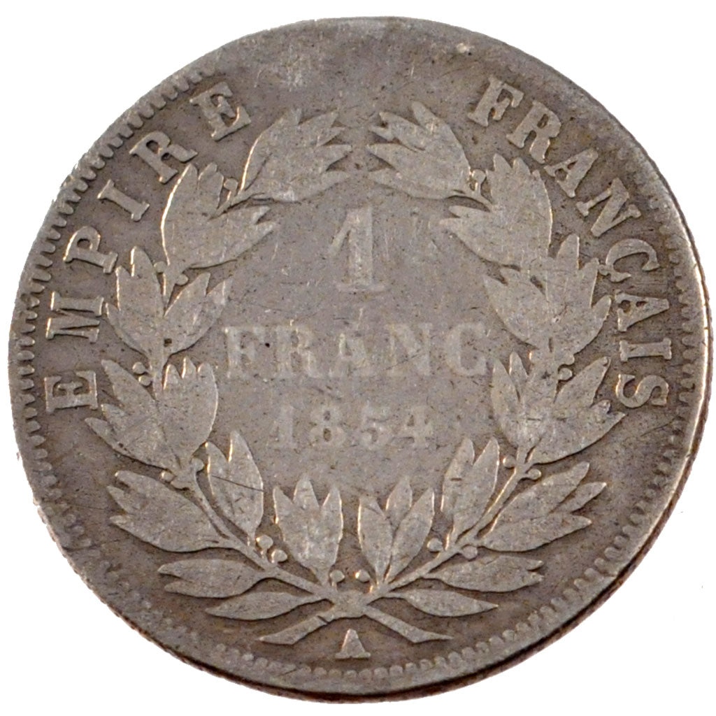 FRANCE, 1 Franc, 1854, Paris, VG(8-10), Silver, Gadoury #460, 4.66
