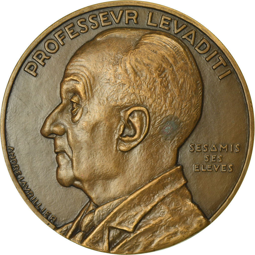 France, Medal, Médecine, Professeur Lévaditi, 1945, Lavrillier, MS(63), Bronze