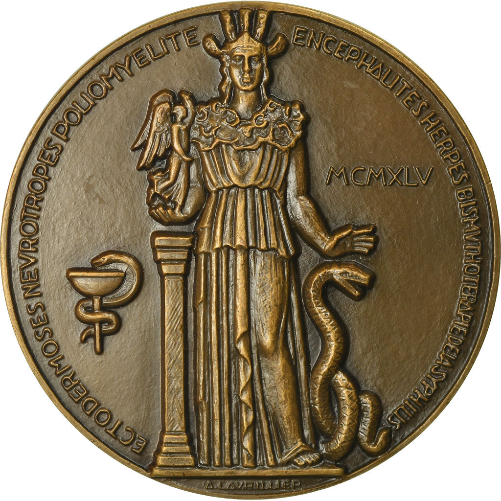France, Medal, Médecine, Professeur Lévaditi, 1945, Lavrillier, MS(63), Bronze
