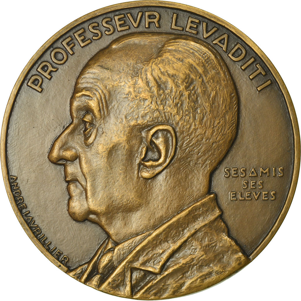 Francja, Medal, Médecine, Professeur Lévaditi, 1945, Lavrillier, MS(65-70)