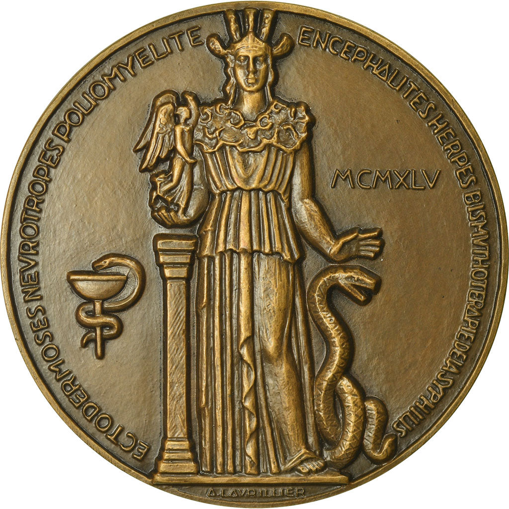 Francja, Medal, Médecine, Professeur Lévaditi, 1945, Lavrillier, MS(65-70)