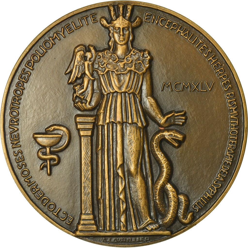 Francja, Medal, Médecine, Professeur Lévaditi, 1945, Lavrillier, MS(65-70)