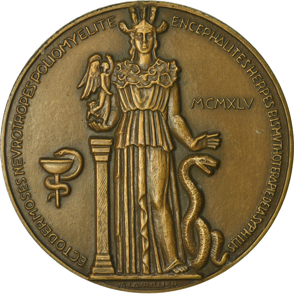 France, Medal, Médecine, Professeur Lévaditi, 1945, Lavrillier, MS(60-62)
