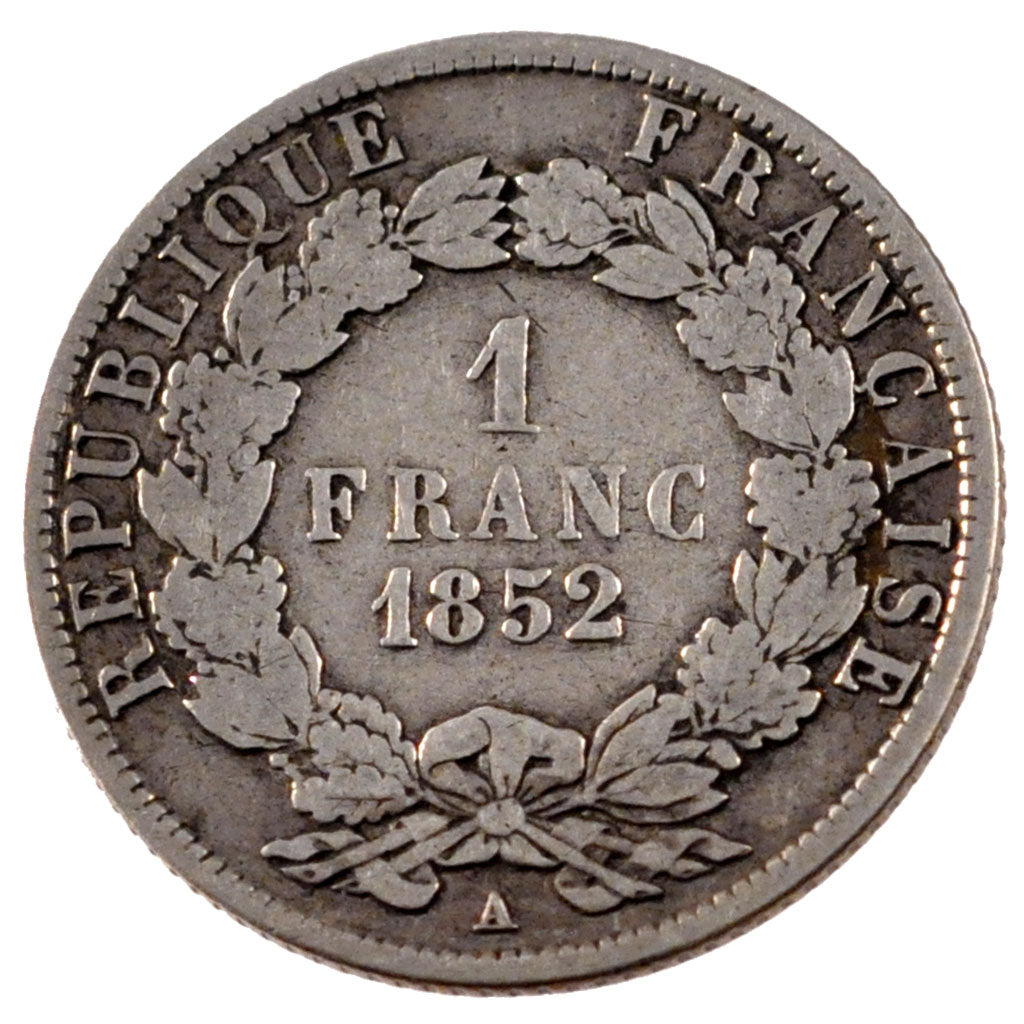 FRANCE, Napoléon III, Franc, 1852, Paris, KM #772, VF(20-25), Silver, Gadoury #.