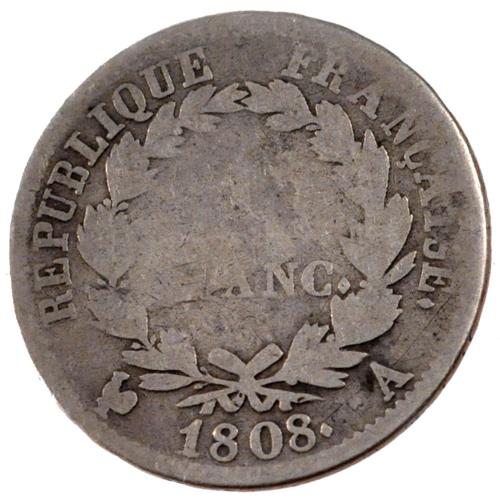 FRANCE, Napoléon I, Franc, 1808, Paris, KM #682.1, VG(8-10), Silver, Gadoury #..