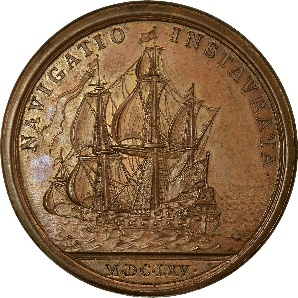France, Médaille, Louis XIV, La Marine Française Rétablie, 1665, Mauger, SUP
