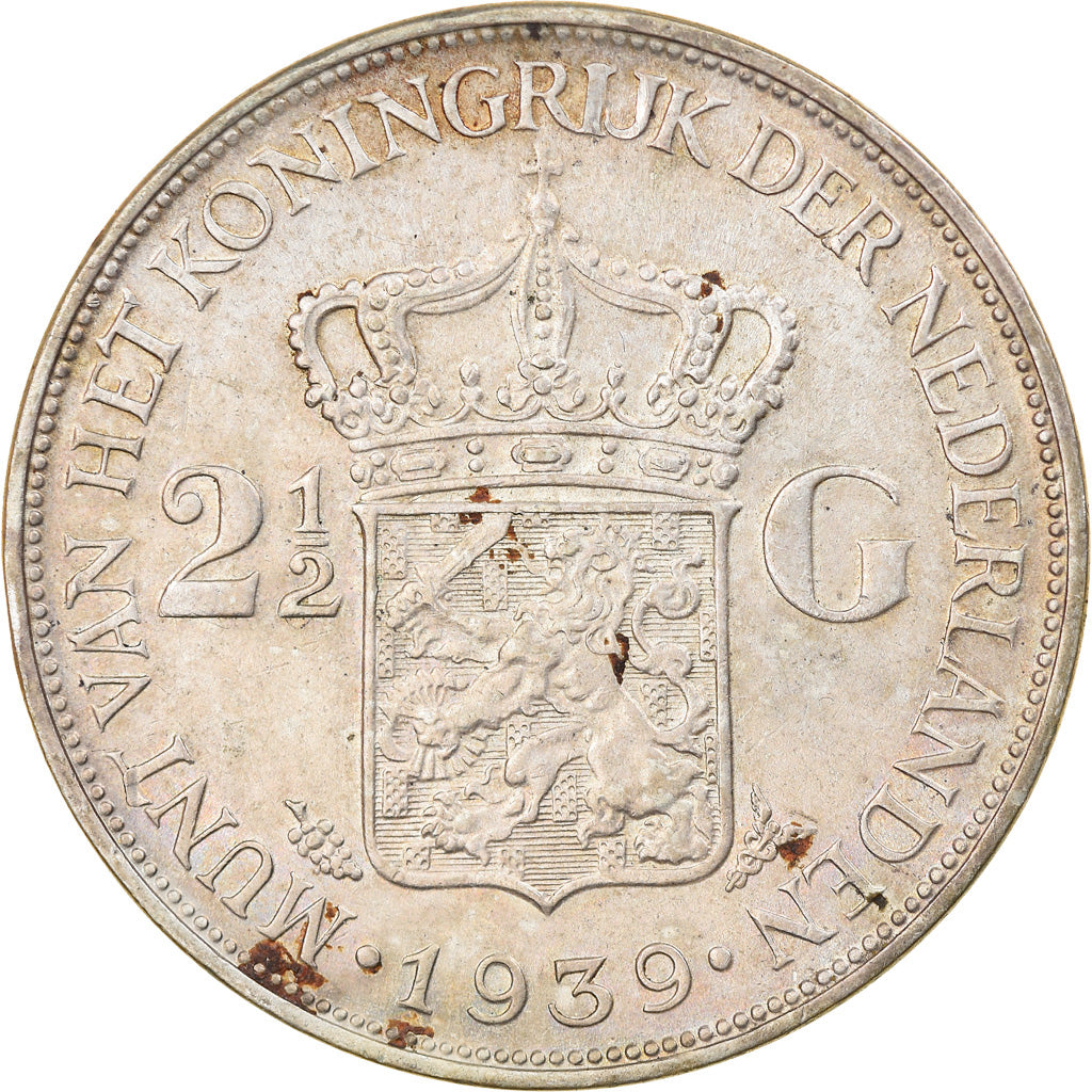 Coin, Netherlands, Wilhelmina I, 2-1/2 Gulden, 1939, AU(50-53), Silver, KM:165