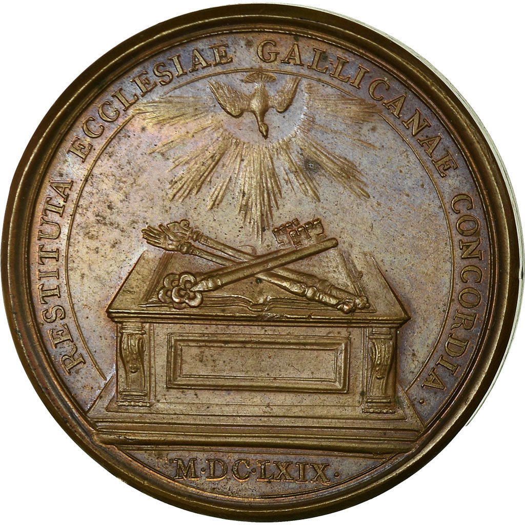 France, Medal, Louis XIV, Paix de l'Eglise, 1669, Mauger, AU(55-58), Bronze