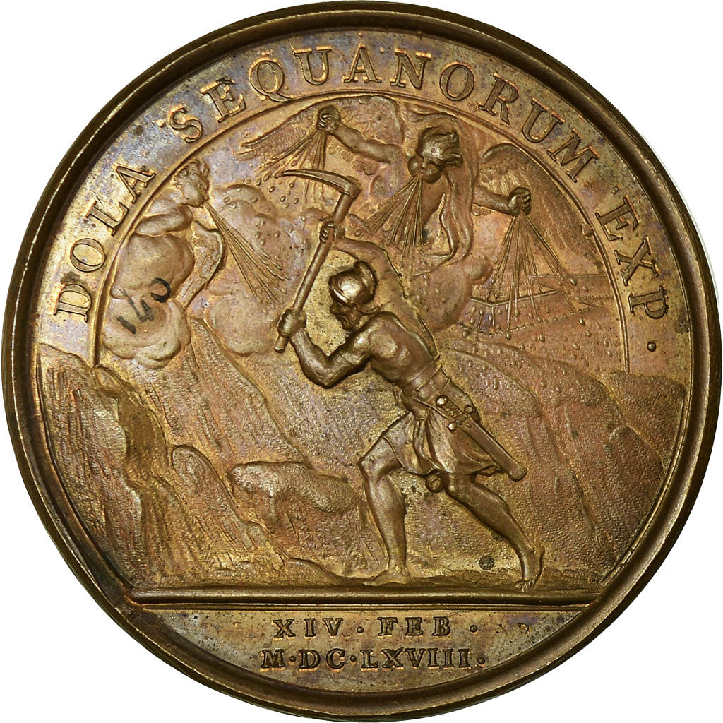 France, Medal, Louis XIV, Prise de Dôle, 1668, Mauger, MS(63), Bronze, Divo:105