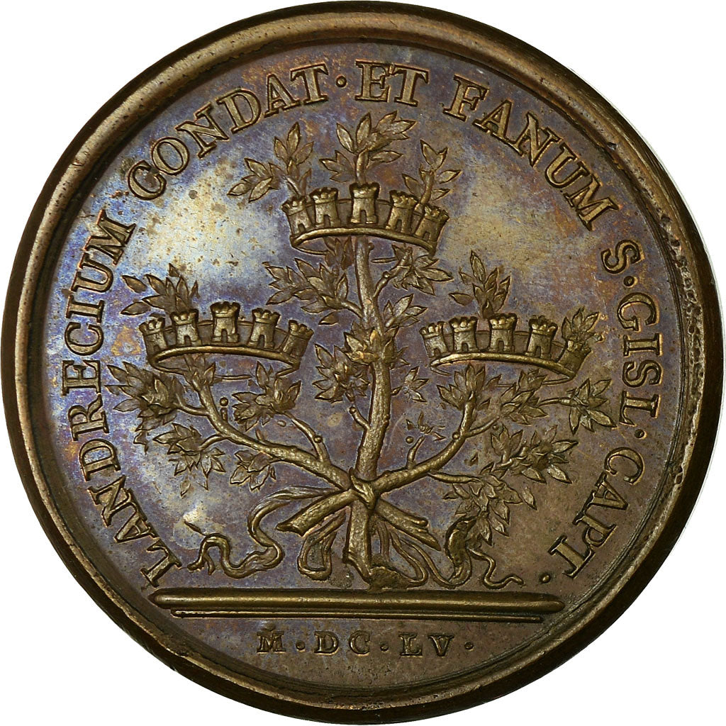 France, Medal, Louis XIV, Prise de Landrecies, Condé et Saint-Ghislain, 1655