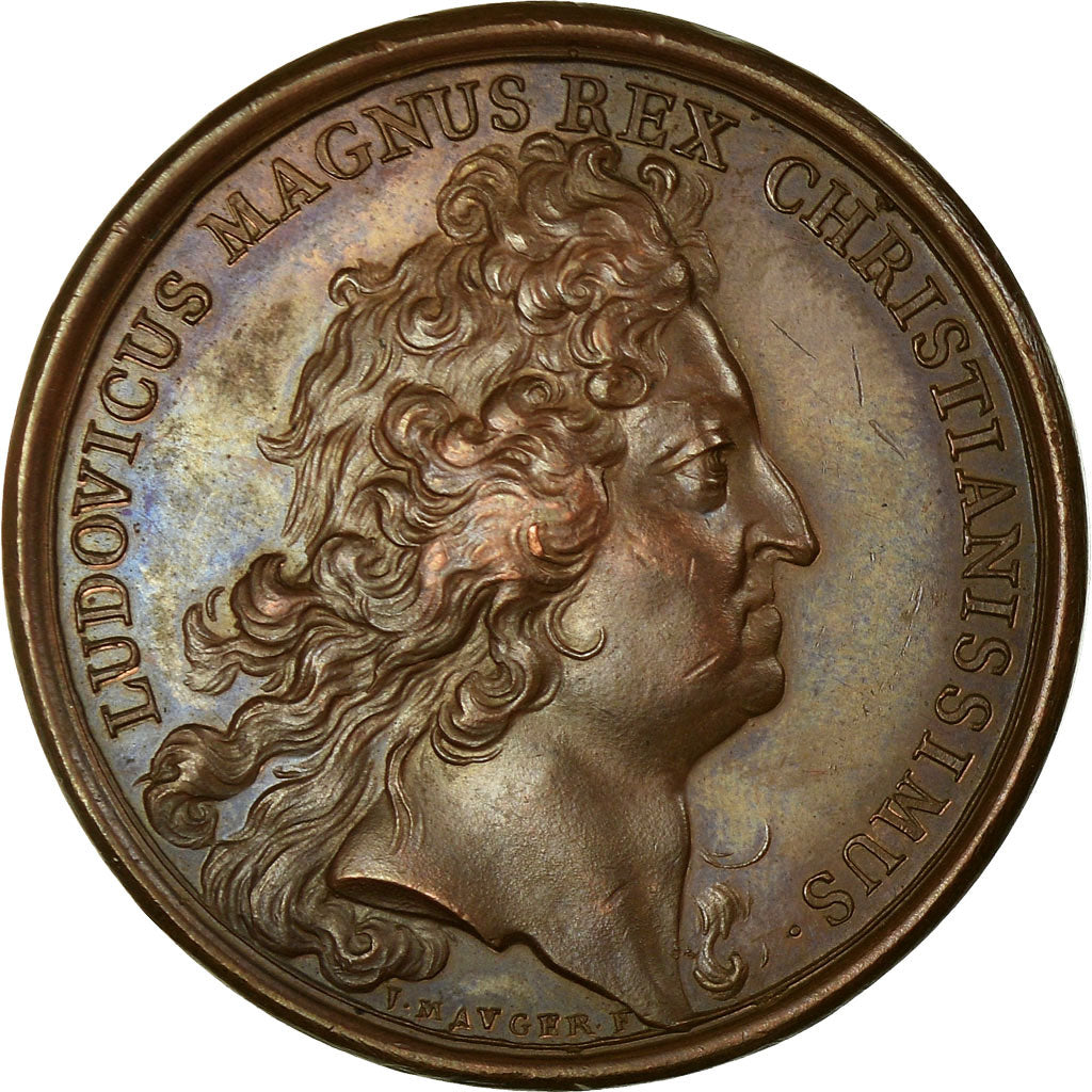 France, Medal, Louis XIV, Prise de Barcelone, 1697, Mauger, AU(55-58), Bronze