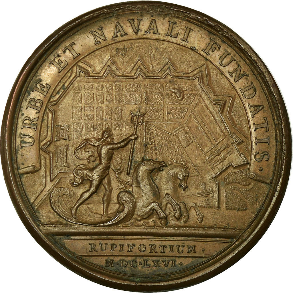 France, Médaille, Port de Rochefort, Louis XIV, 1666, Mauger, SUP, Bronze