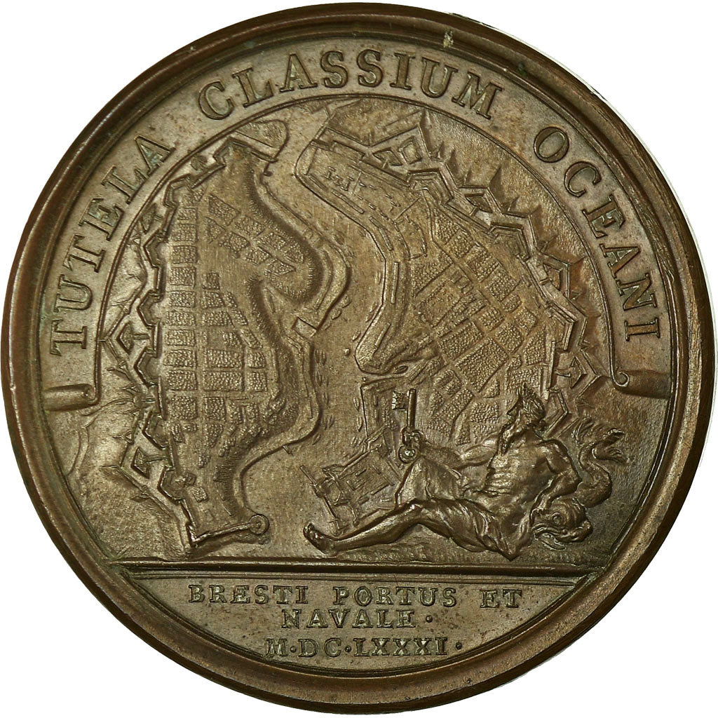France, Médaille, Louis XIV, Le Port de Brest, 1676, Mauger, SUP, Bronze