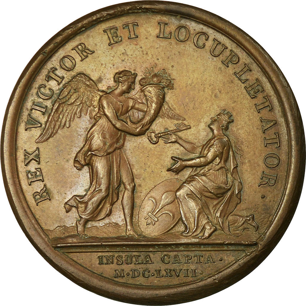 Francja, Medal, Louis XIV, Prise de Lille, 1667, Mauger, AU(55-58), Bronze
