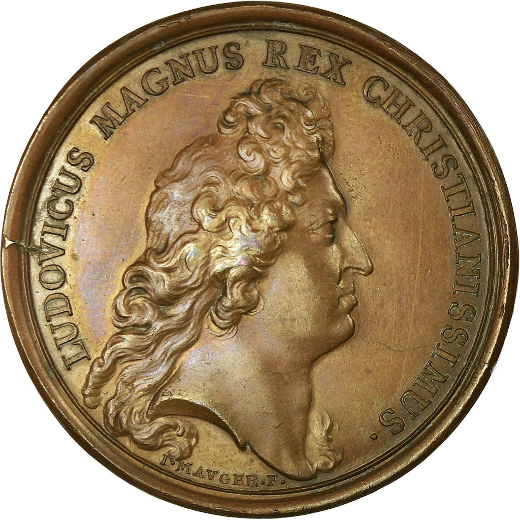 Francja, Medal, Louis XIV, Prise de Saint-Omer, 1677, Mauger, AU(55-58), Bronze