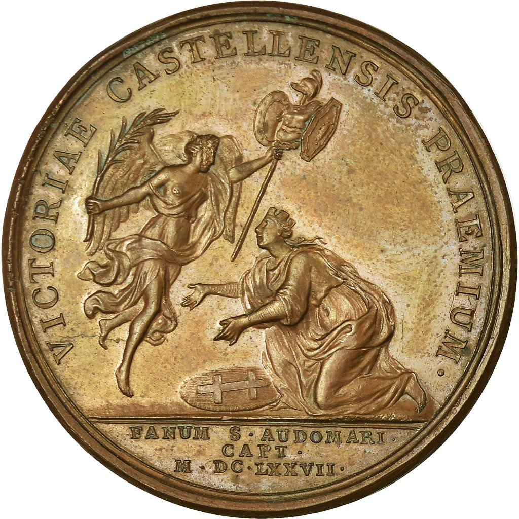 Francja, Medal, Louis XIV, Prise de Saint-Omer, 1677, Mauger, AU(55-58), Bronze