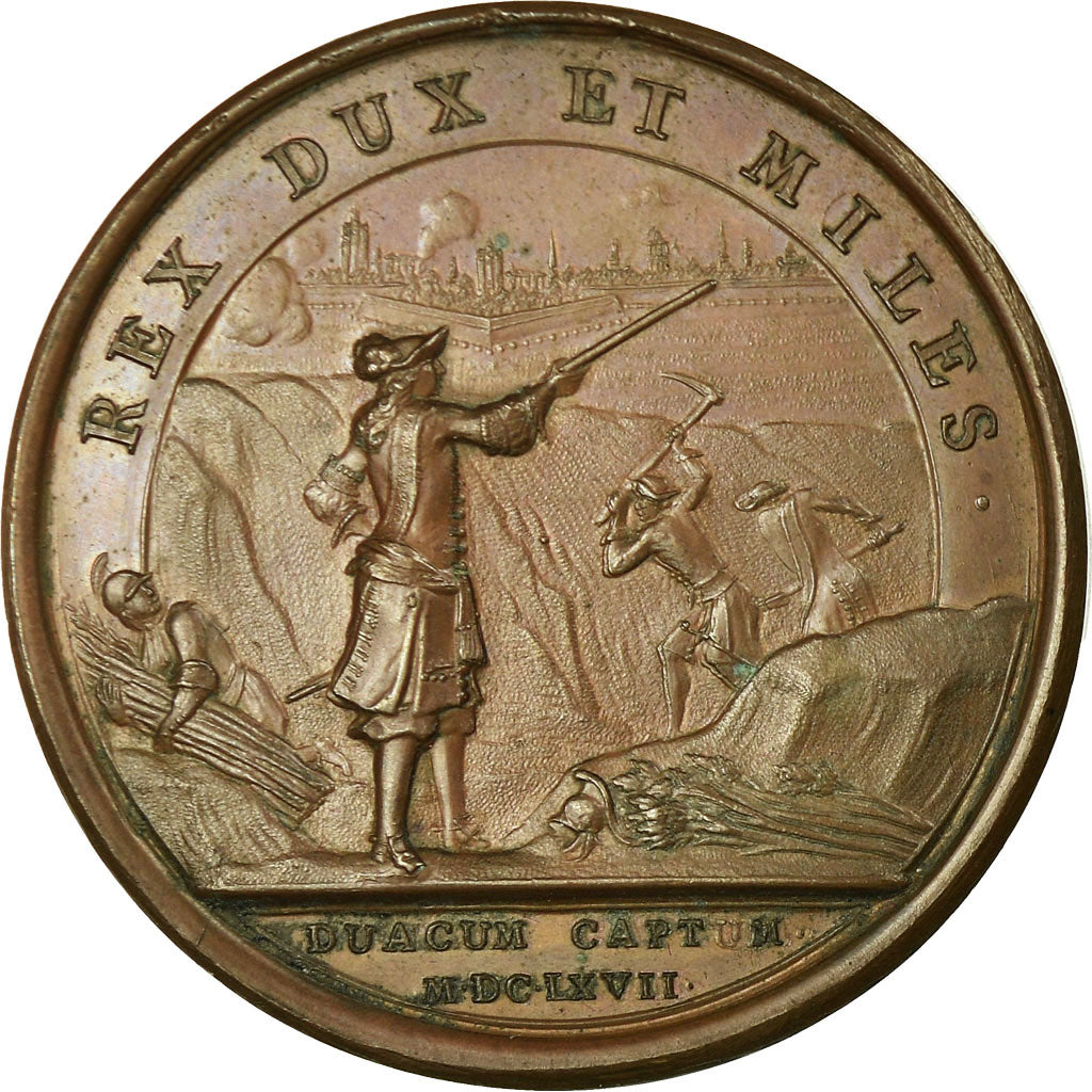 France, Medal, Prise de Douai, Louis XIV, History, 1667, Mauger, AU(55-58)