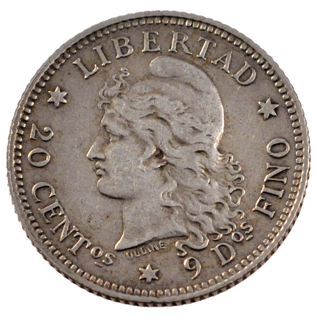 ARGENTINA, 20 Centavos, 1883, KM #27, EF(40-45), Silver, 4.95