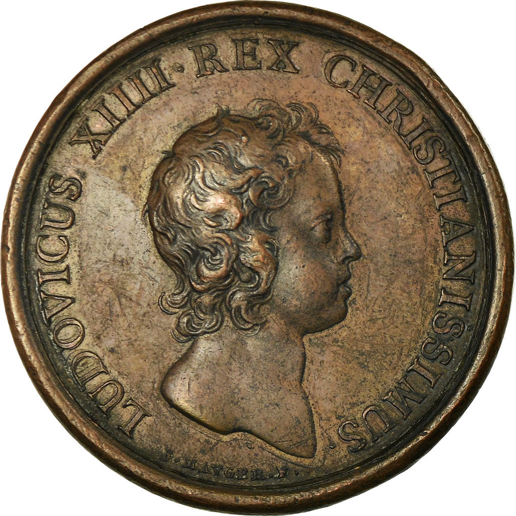 França, Medal, Louis XIV, Mort de Louis XIII, 1643, Mauger, AU(50-53), Bronze