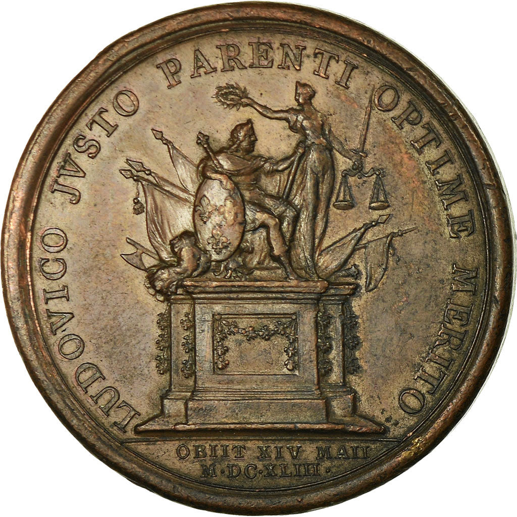 França, Medal, Louis XIV, Mort de Louis XIII, 1643, Mauger, AU(50-53), Bronze