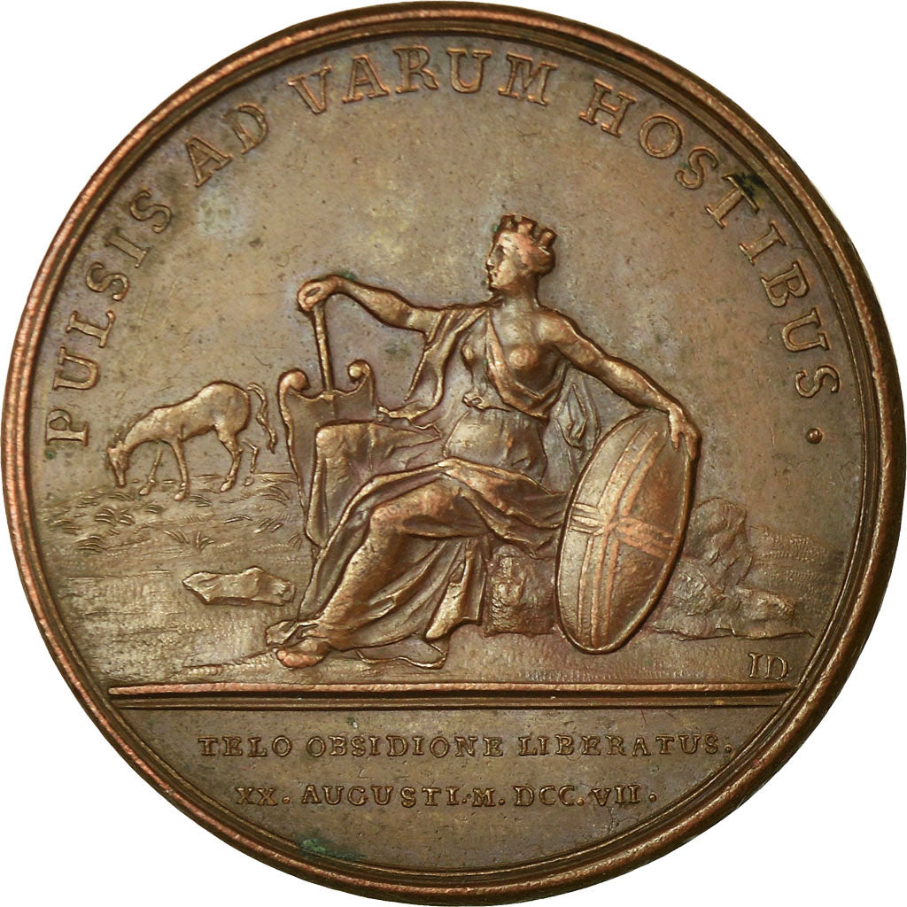 France, Médaille, Louis XIV, Levée du Siège de Toulon, 1707, Mauger, TTB+