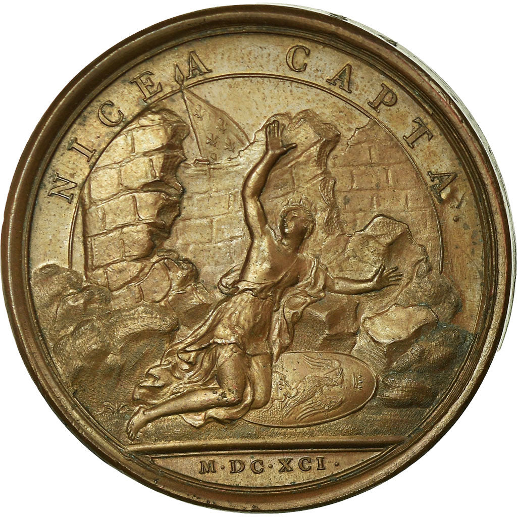 France, Médaille, Louis XIV, Prise de Nice, 1691, Mauger, SUP, Bronze, Divo:236