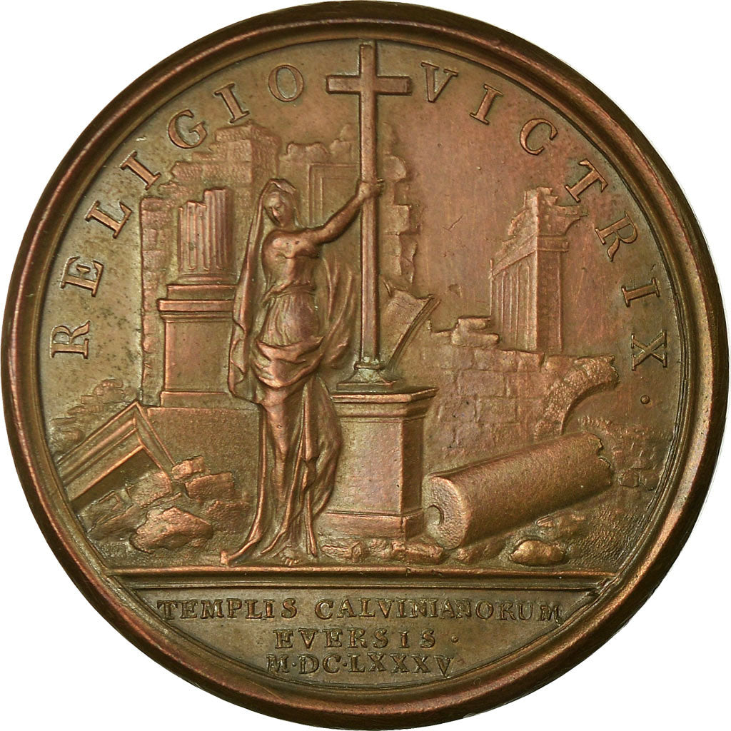 France, Médaille, Louis XIV, Temples Calvinistes démolis, 1685, Mauger, TTB+