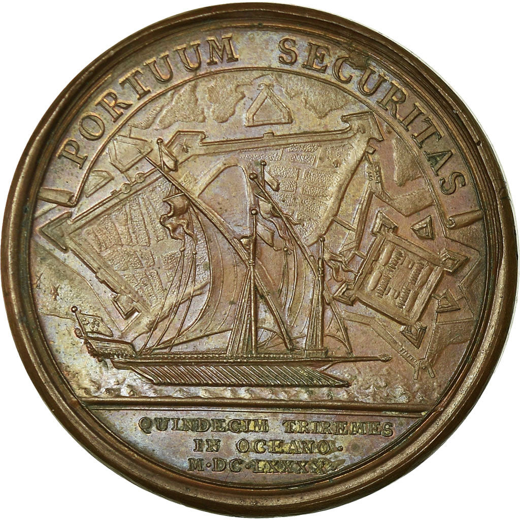 France, Medal, Louis XIV, Quinze Galères sur l'Océan, 1690, Mauger, AU(50-53)