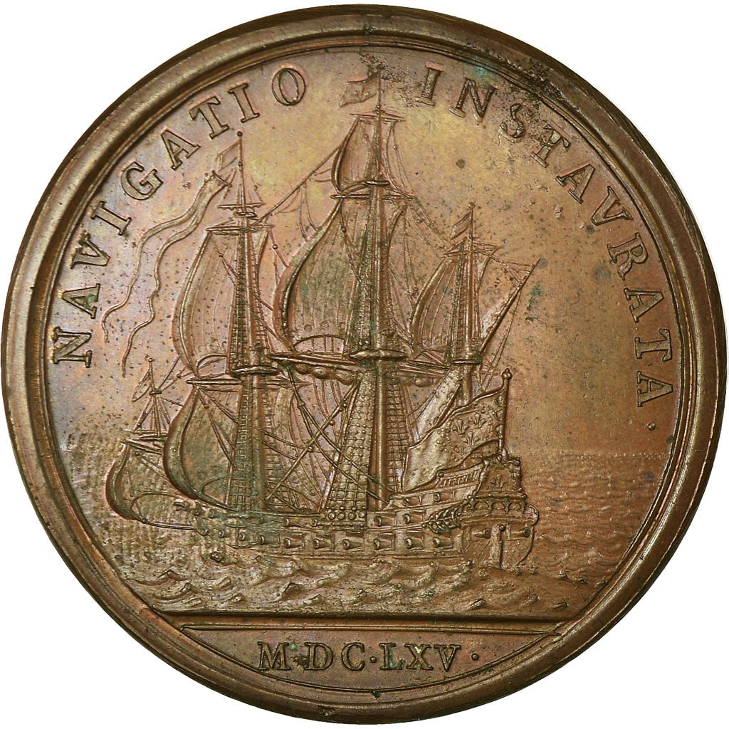 Francia, medaglia, Louis XIV, La Marine Française Rétablie, 1665, Mauger