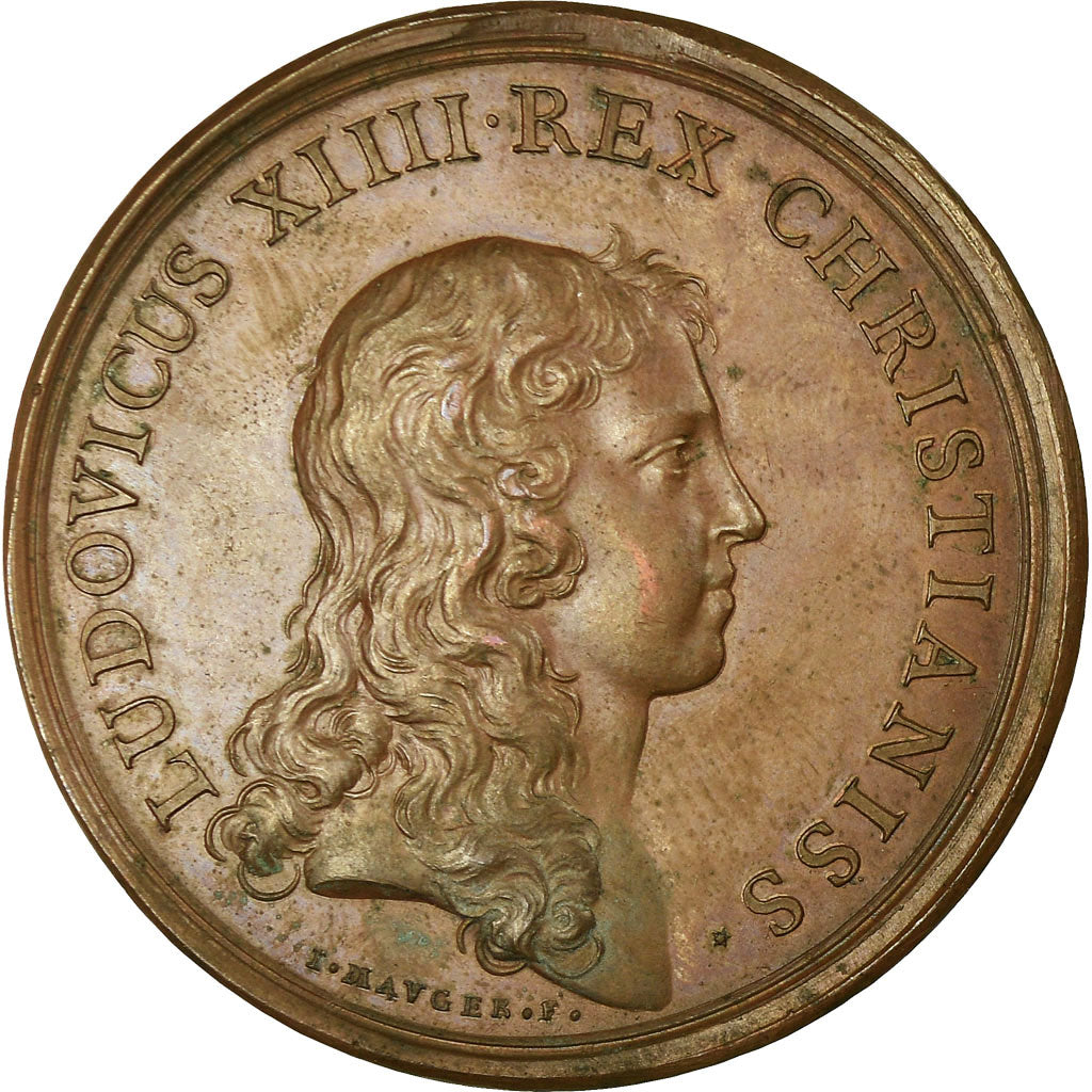 France, Médaille, Louis XIV, Le Sâcre à Reims, 1654, Mauger, TTB+, Bronze