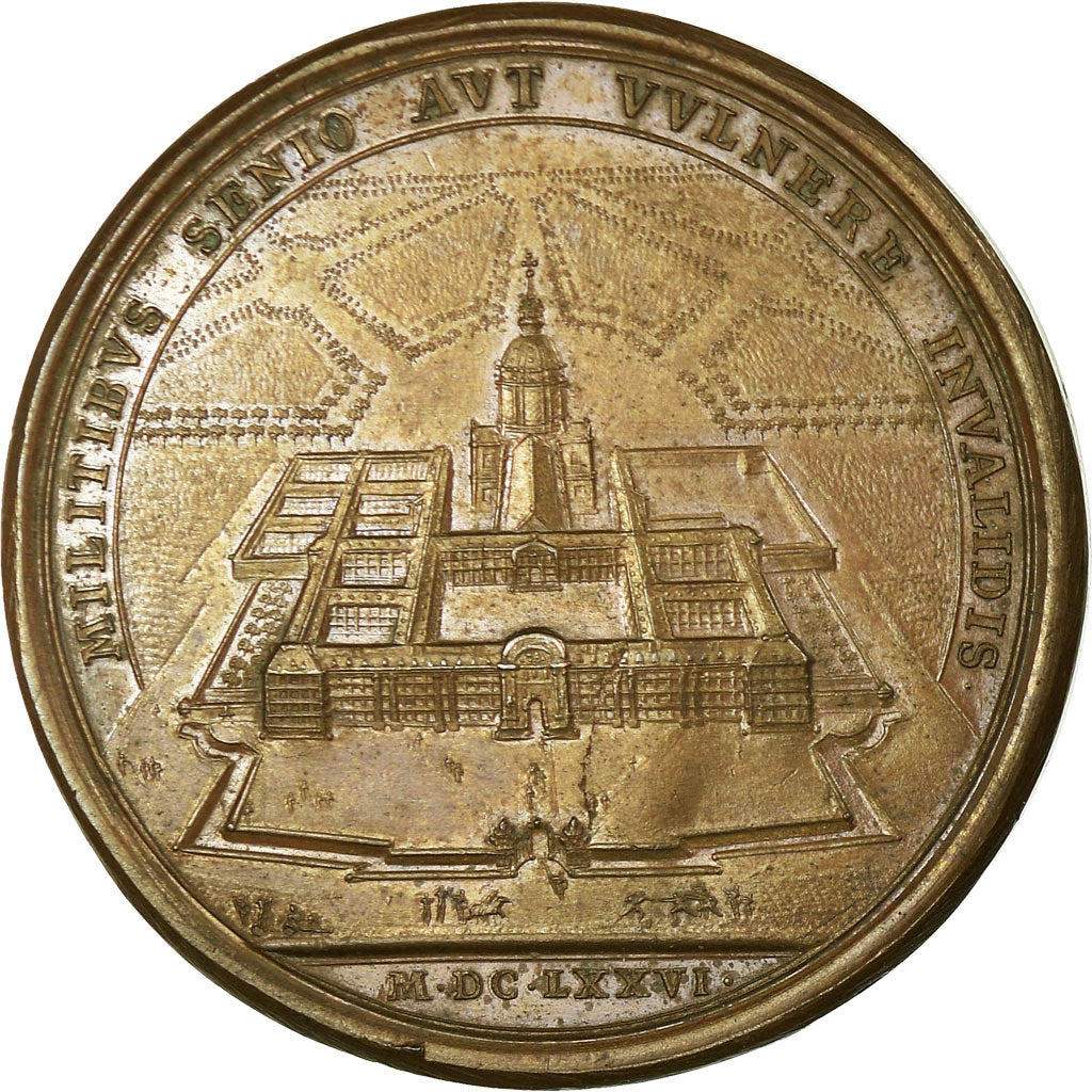 Francja, Medal, Louis XIV, Les Invalides, 1676, Mauger, AU(55-58), Bronze