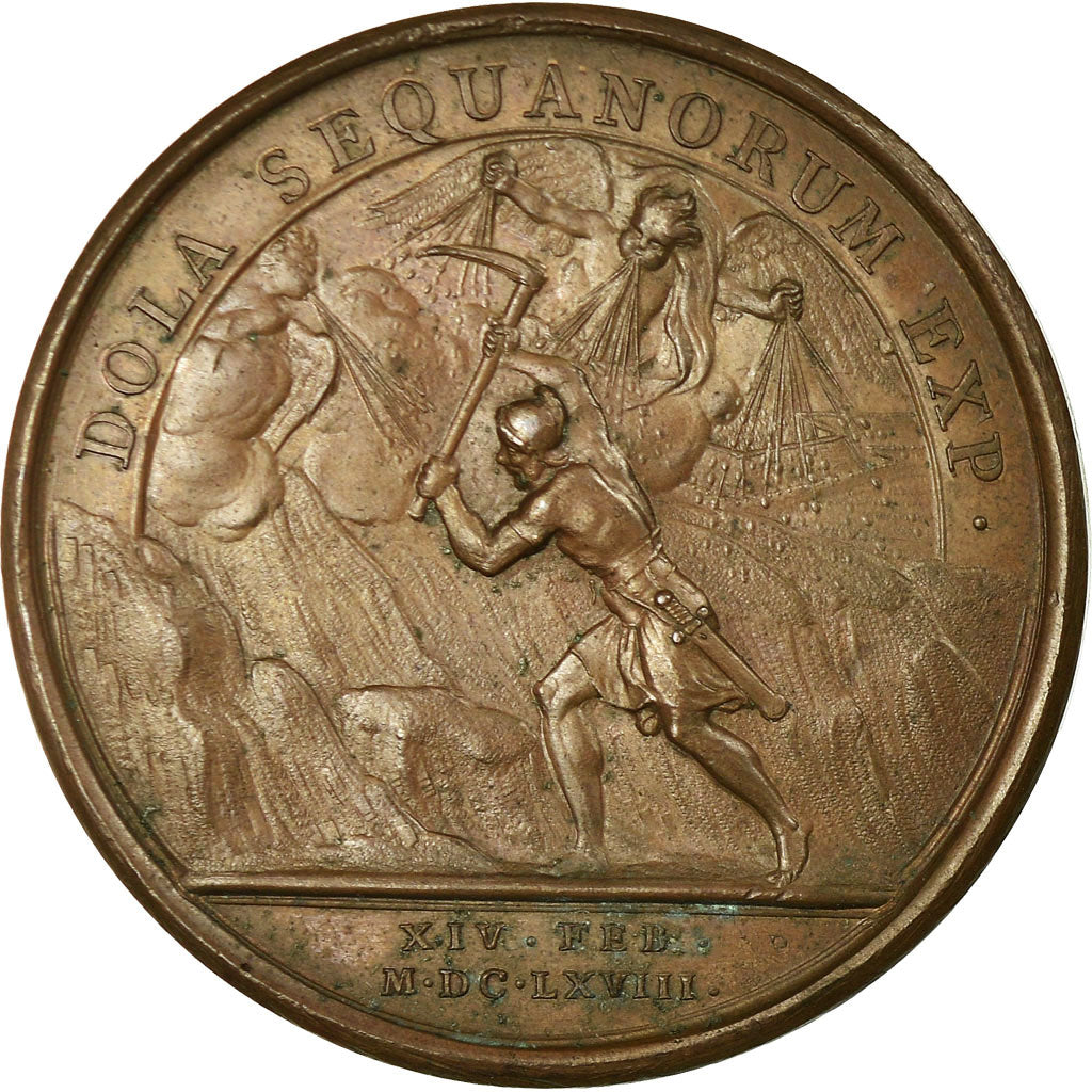 France, Medal, Louis XIV, Prise de Dôle, 1668, Mauger, AU(55-58), Bronze