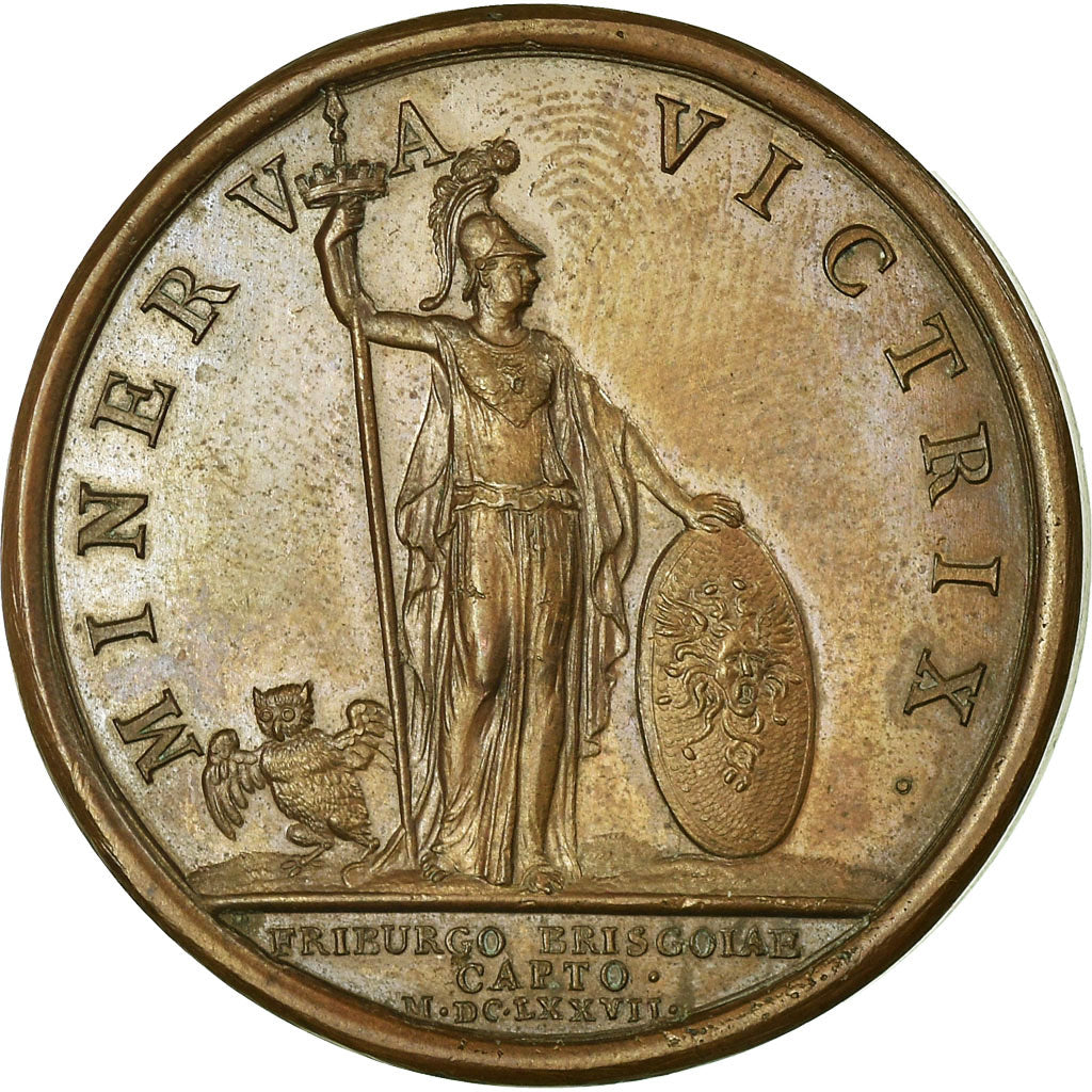 Frankreich, Medaille, Louis XIV, Prise de Fribourg, 1677, Mauger, VZ, Bronze