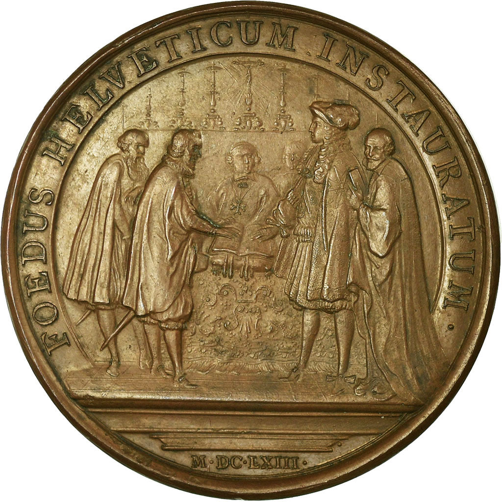 France, Medal, Louis XIV, Renouvellement de l'Alliance avec les Suisses, 1663
