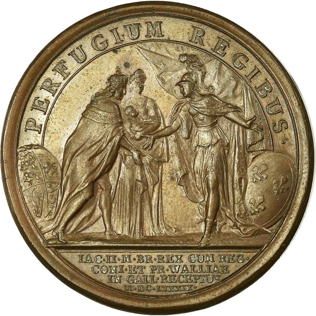 France, Medal, Louis XIV, Le Roi d'Angleterre Réfugié en France, 1689, Mauger