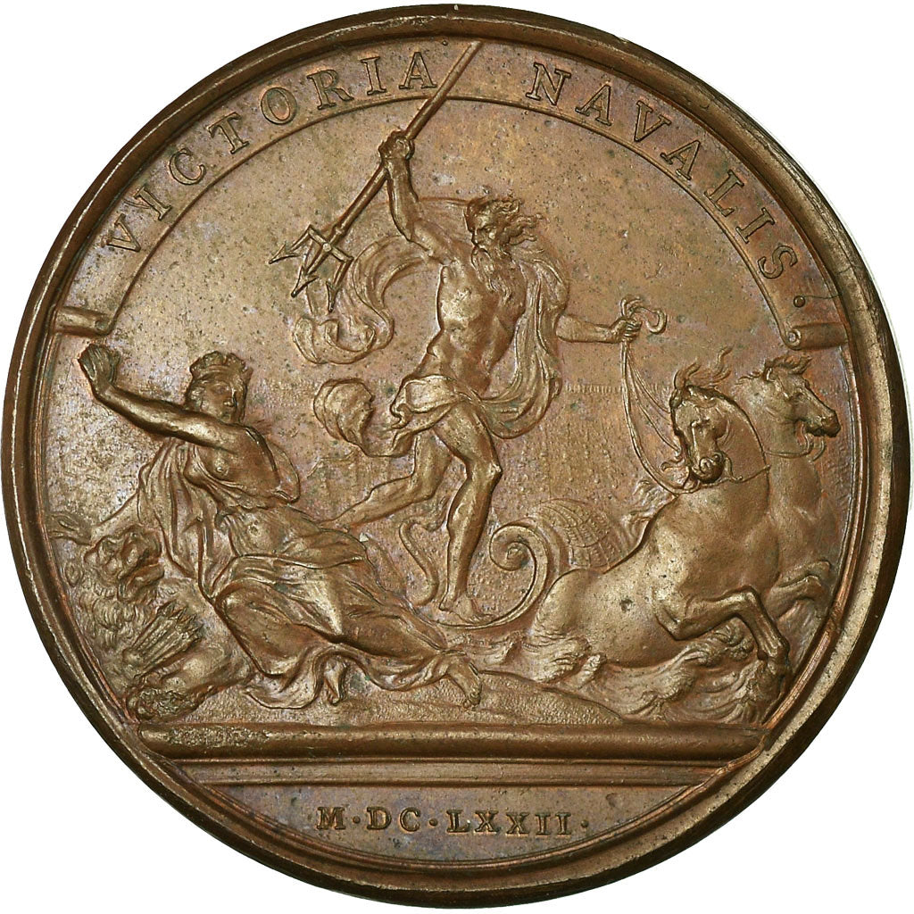 France, Medal, Louis XIV, Bataille Navale de Solebay, 1672, Mauger, AU(55-58)