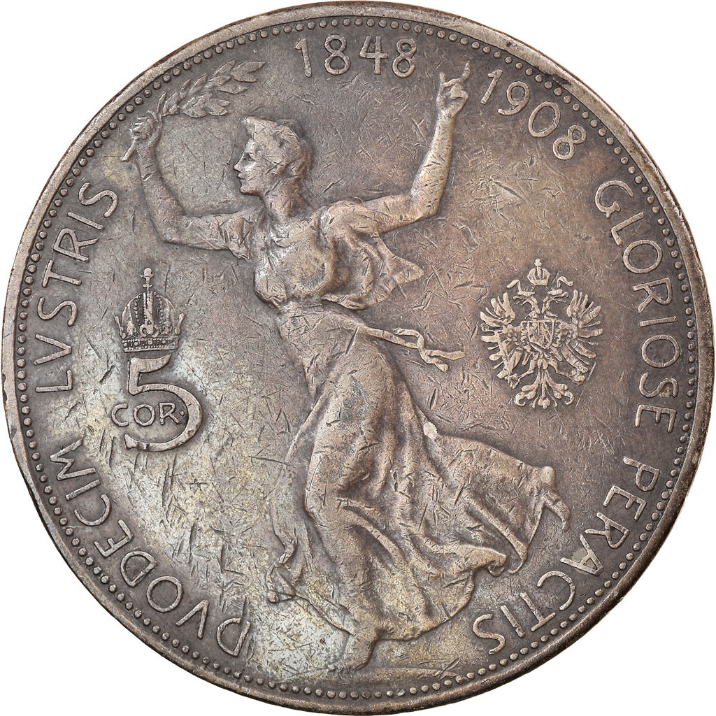 Coin, Austria, Franz Joseph I, 5 Corona, 1908, EF(40-45), Silver, KM:2809