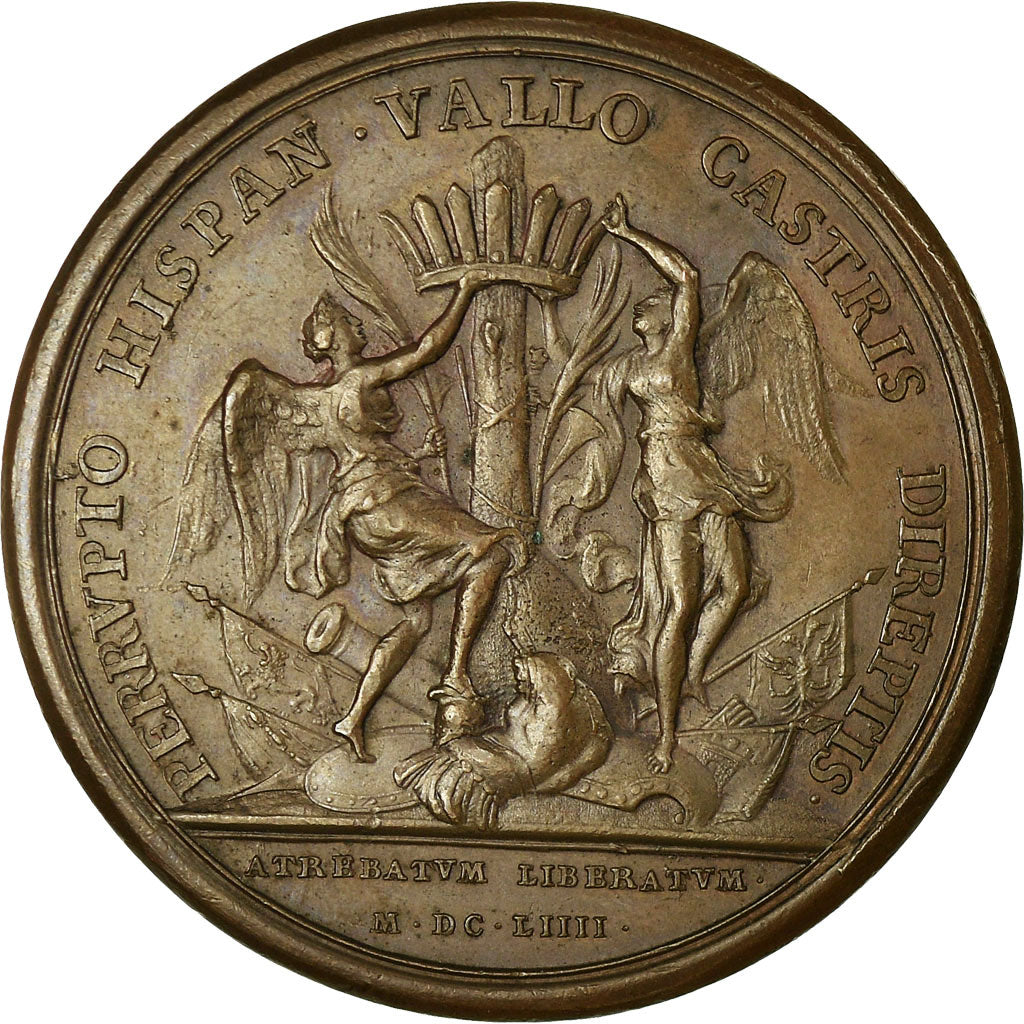France, Medal, Louis XIV, Secours d'Arras, 1654, Mauger, AU(55-58), Bronze