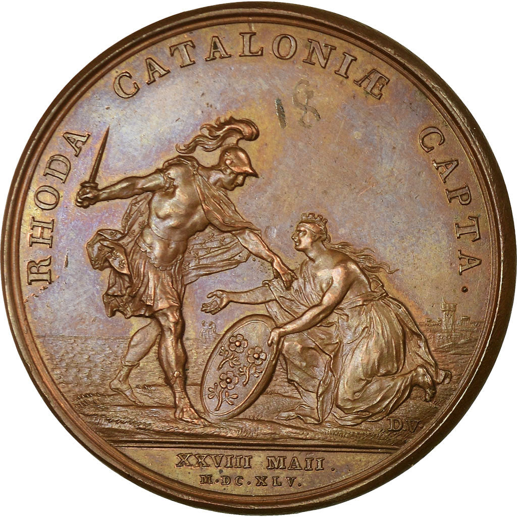 France, Médaille, Louis XIV, Prise de Rosas, 1645, Mauger, SUP+, Bronze
