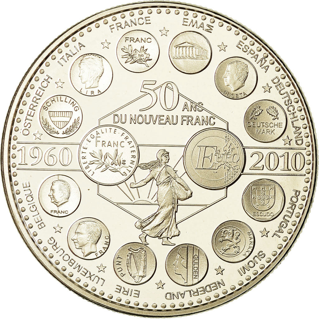 Francia, medaglia, L'Europe des XXVII, 50 ans du nouveau Franc, 2010, FDC