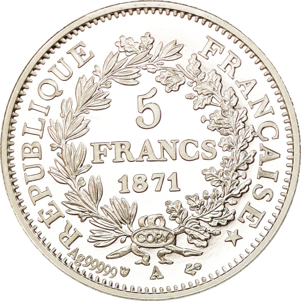 Francia, medaglia, Reproduction de la 5 Francs Camélinat 1871, FDC, Argento