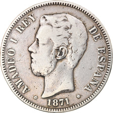 Coin, Spain, Amadeao I, 5 Pesetas, 1871, Madrid, VF(20-25), Silver, KM:666