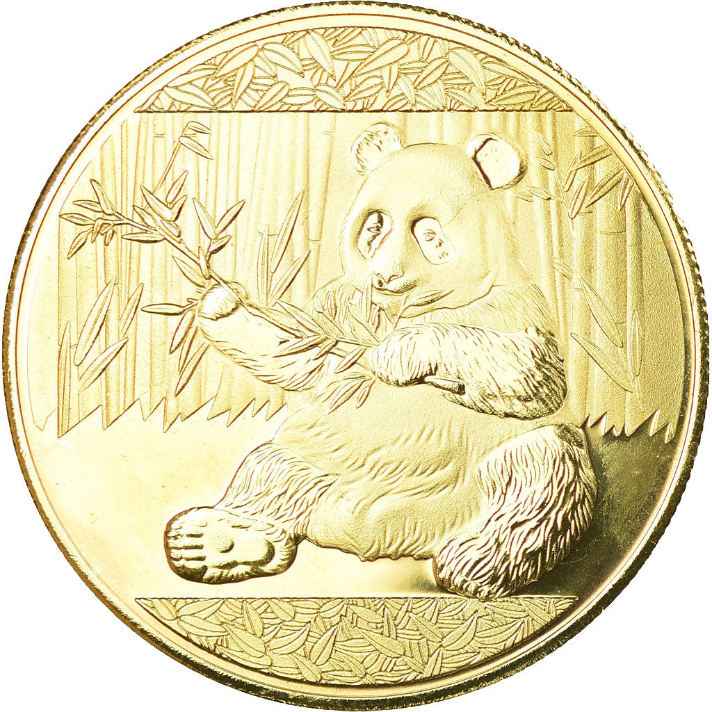 China, Medal, Panda, MS(65-70), Copper Gilt