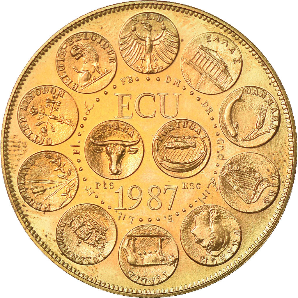 França, Medal, Ecu Europa, Marianne, 1987, Rodier, MS(65-70), Bronze Dourado
