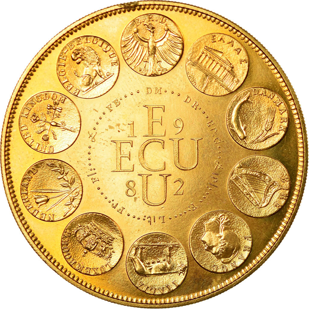 France, Medal, Ecu Europa, Europe Assise, 1982, Rodier, MS(65-70), Gilt Bronze