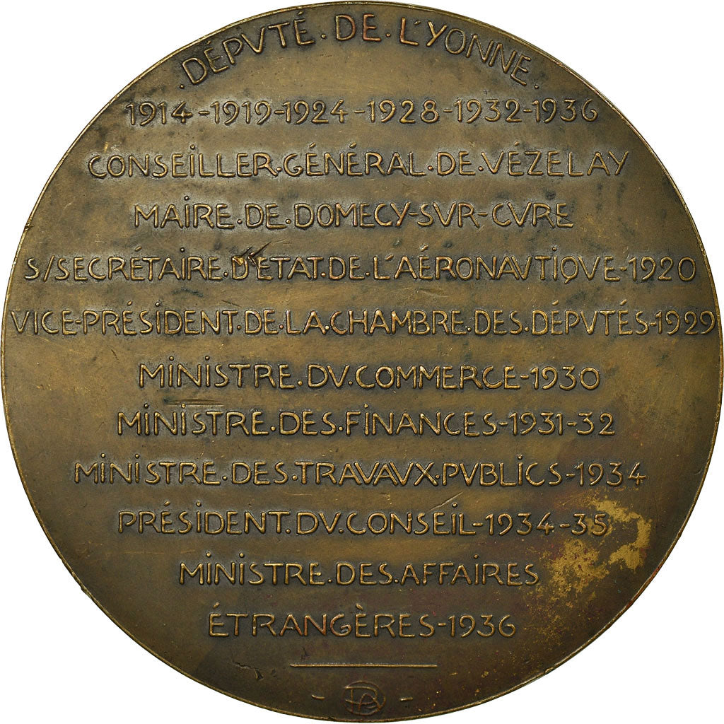 Francia, medaglia, Pierre-Etienne Flandin, Jubilé ¨Parlementaire, Politics