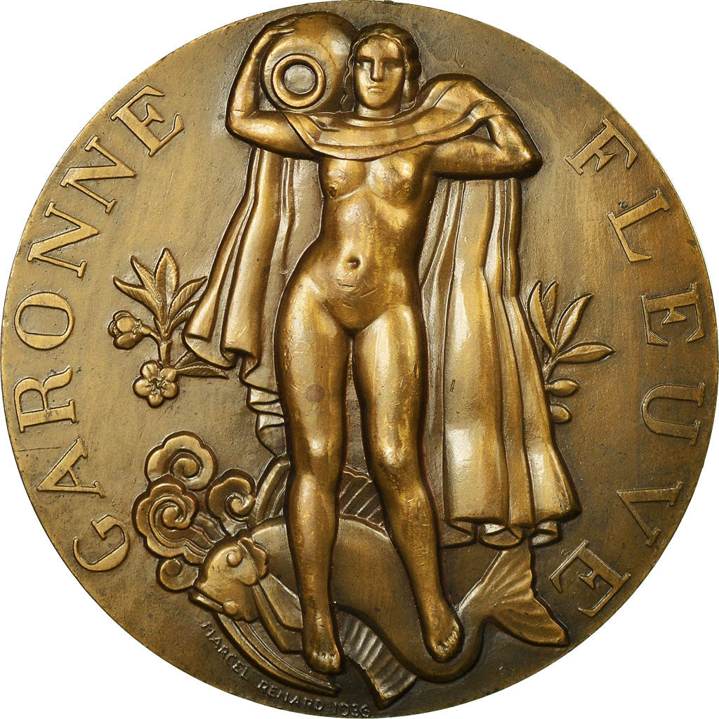 France, Medal, Art Déco, Garonne Fleuve, Marcel Renard, MS(63), Bronze